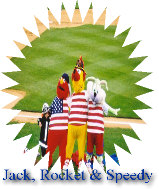Jumping Jack, Rocket and Speedy creating the American Flag